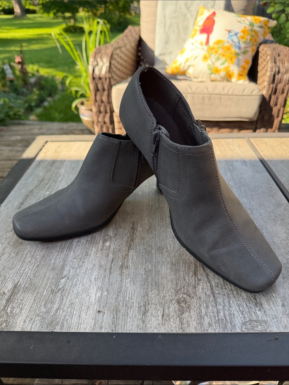 A2 By Aerosoles Gray Square-Toe Side-Zip Ankle Booties